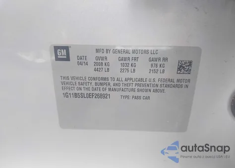 2014 Chevrolet Malibu 1Ls z USA, uszkodzony, nr VIN 1G11B5SL0EF268921